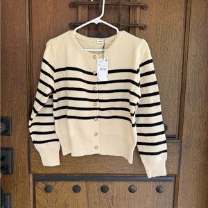 Mango Women's Striped Sweater - white  and Black Size M